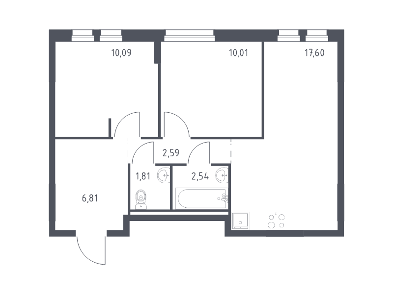 3 ккв (Евро) 51,5 м²