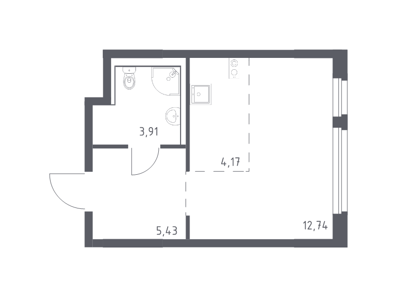 Студия 26,3 м²