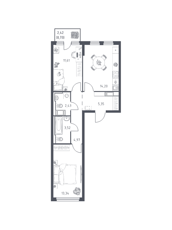 2 ккв 56,2 м²