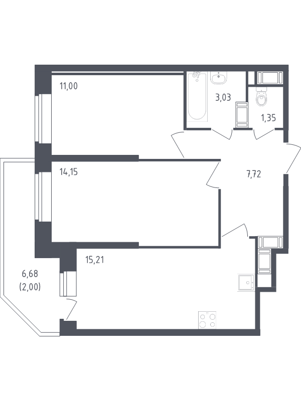 3 ккв (Евро) 54,5 м²