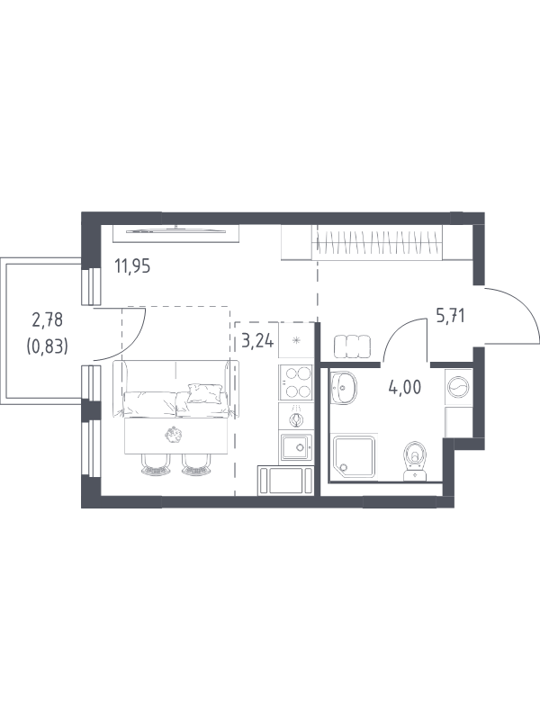 Студия 25,7 м²