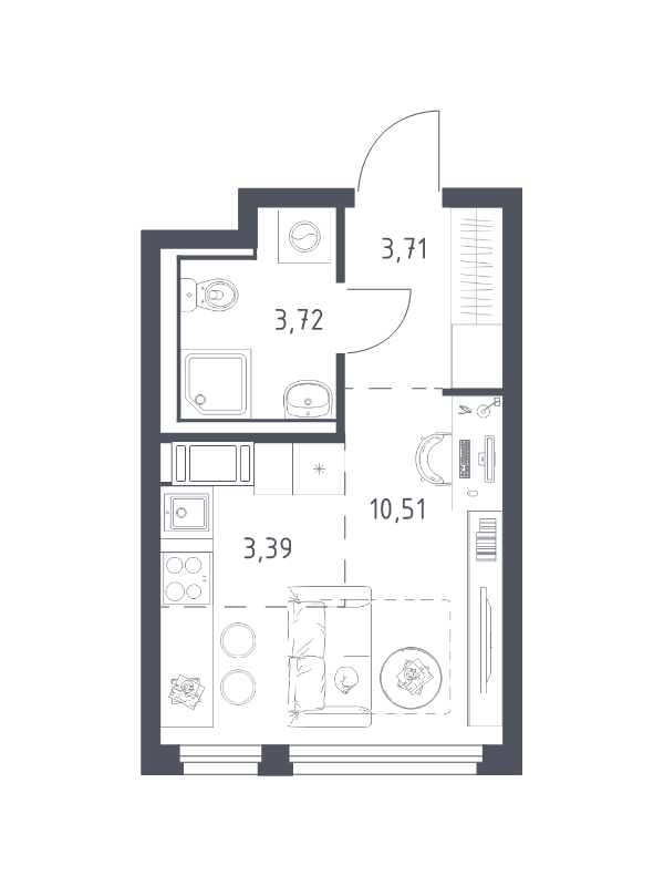 Студия 21,3 м²