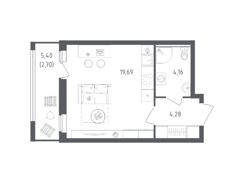 Студия 30,8 м²