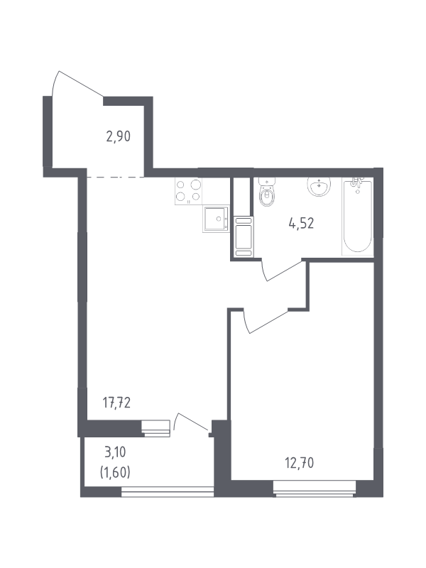 2 ккв (Евро) 38,8 м²