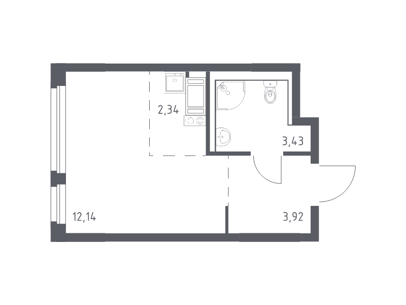 Студия 21,8 м²