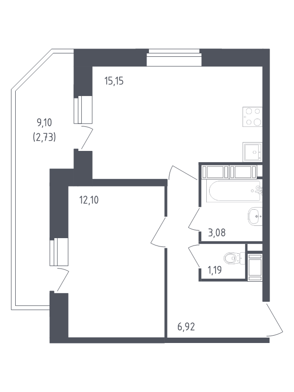 2 ккв (Евро) 41,2 м²