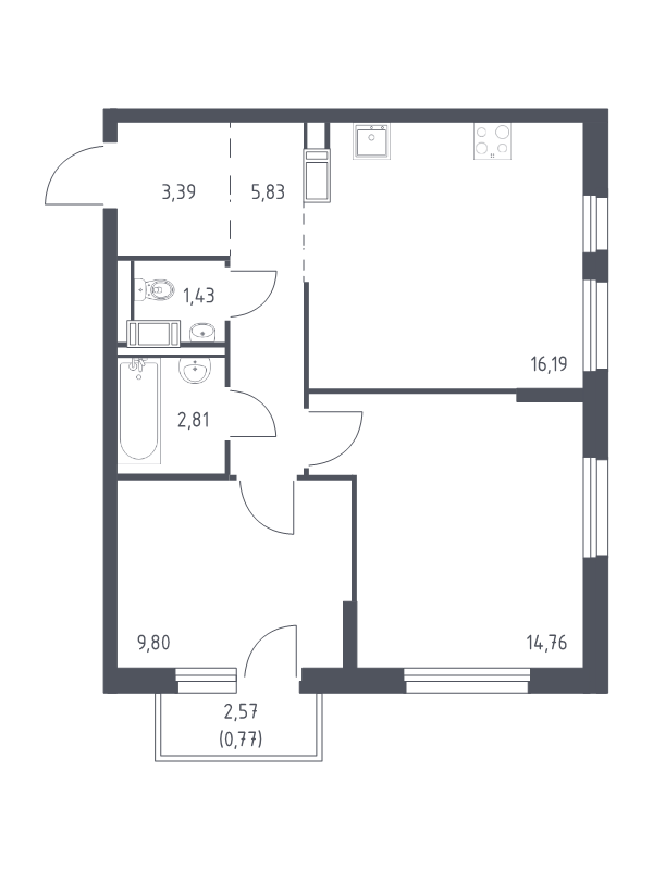 3 ккв (Евро) 55 м²