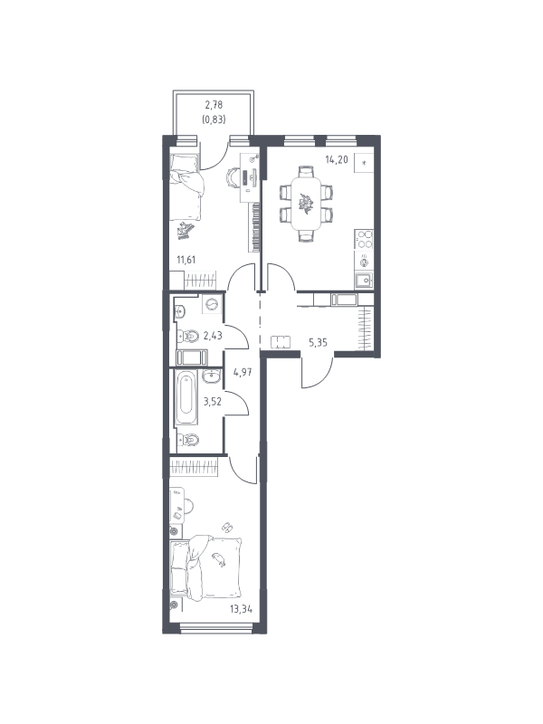 2 ккв 55,9 м²