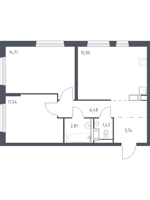 3 ккв (Евро) 56,6 м²