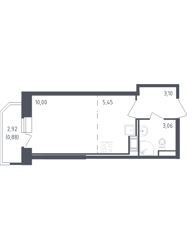 Студия 22,5 м²