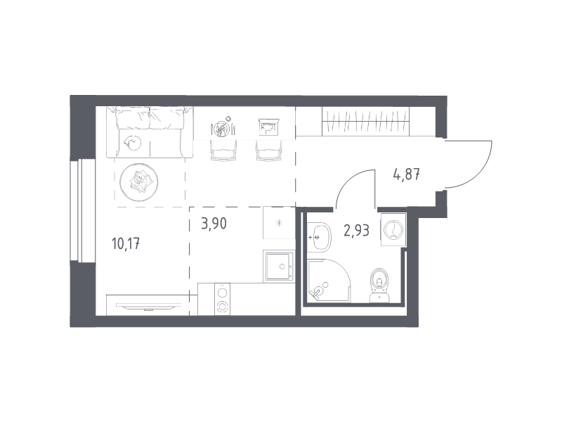 Студия 21,9 м²