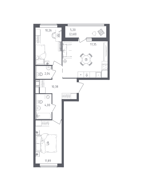 3 ккв (Евро) 58,5 м²