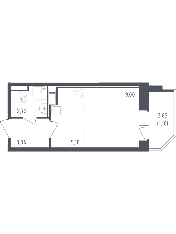 Студия 21 м²