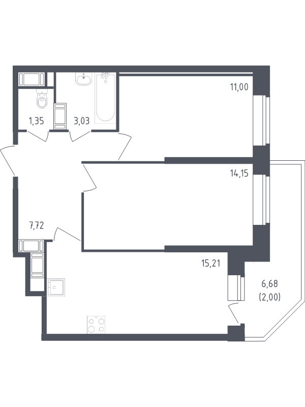 3 ккв (Евро) 54,5 м²