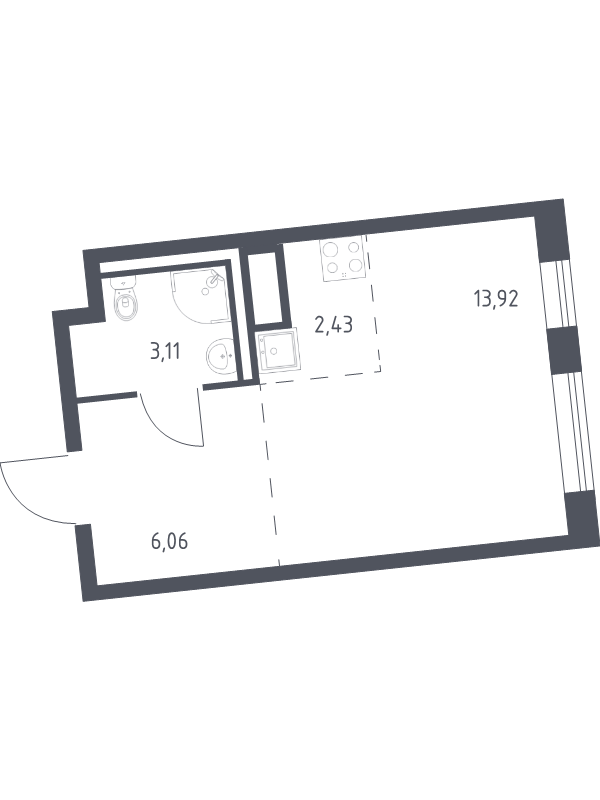 Студия 25,5 м²