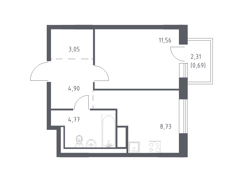 1 ккв 33,7 м²