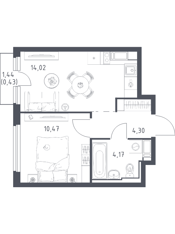1 ккв 33,4 м²