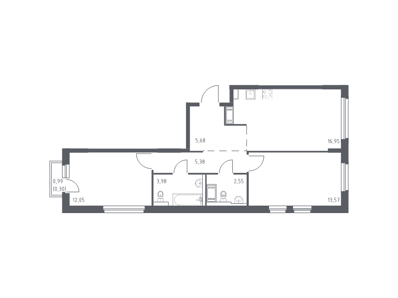 3 ккв (Евро) 60,5 м²