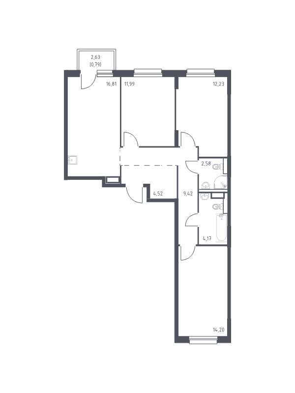 4 ккв (Евро) 76,7 м²