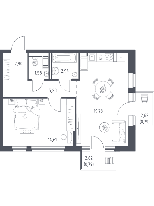2 ккв (Евро) 48,6 м²