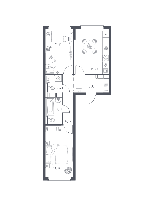 2 ккв 55,4 м²