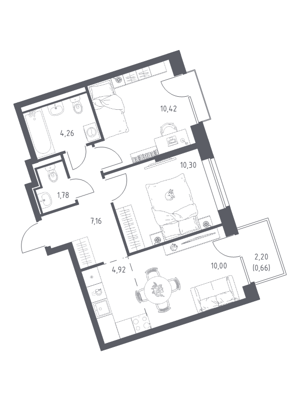 2 ккв 49,5 м²