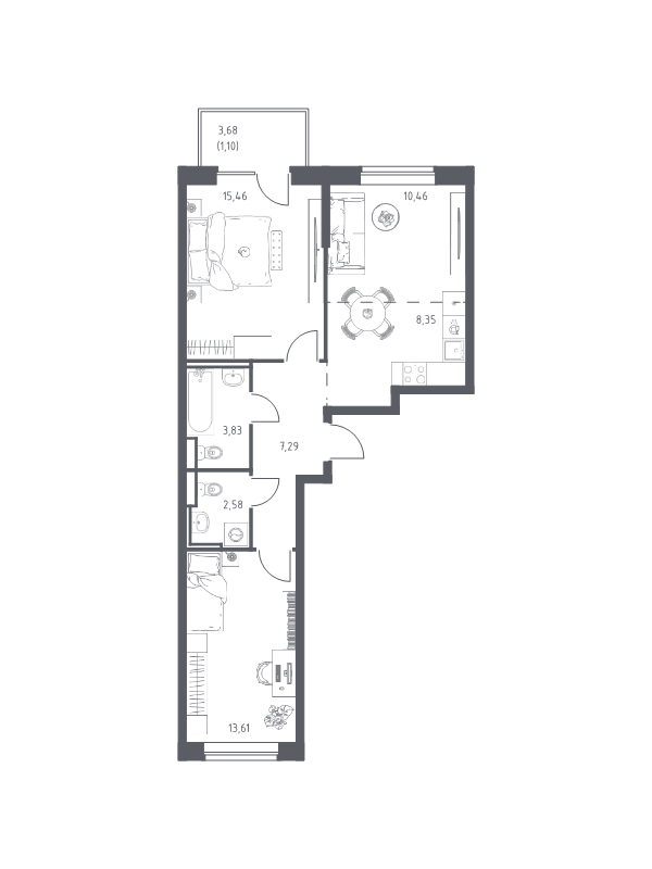 3 ккв (Евро) 62,7 м²