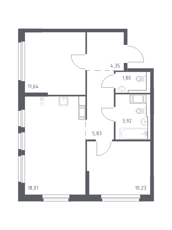 3 ккв (Евро) 55,8 м²