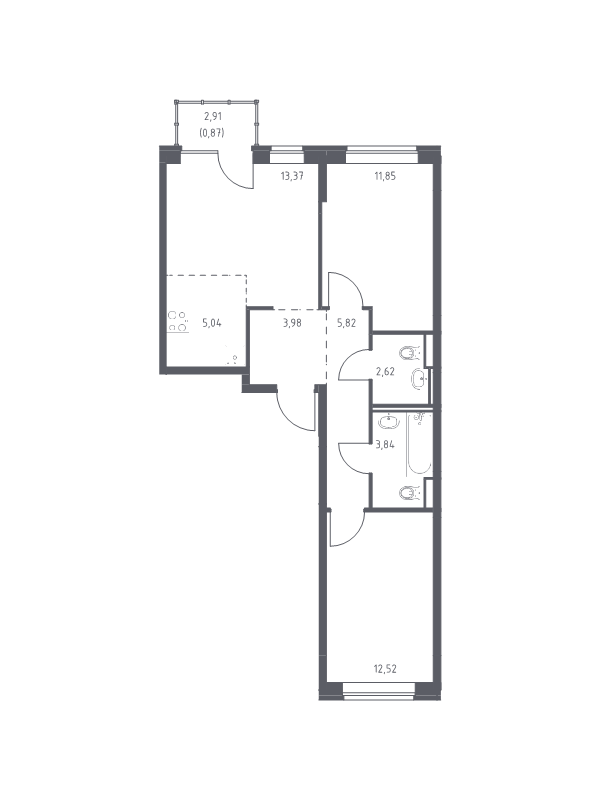 3 ккв (Евро) 59,9 м²