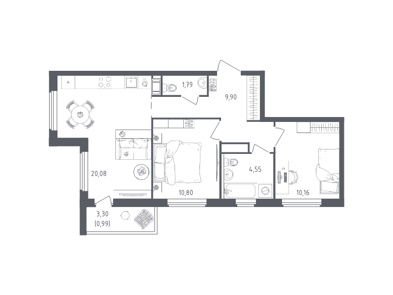 3 ккв (Евро) 58,3 м²
