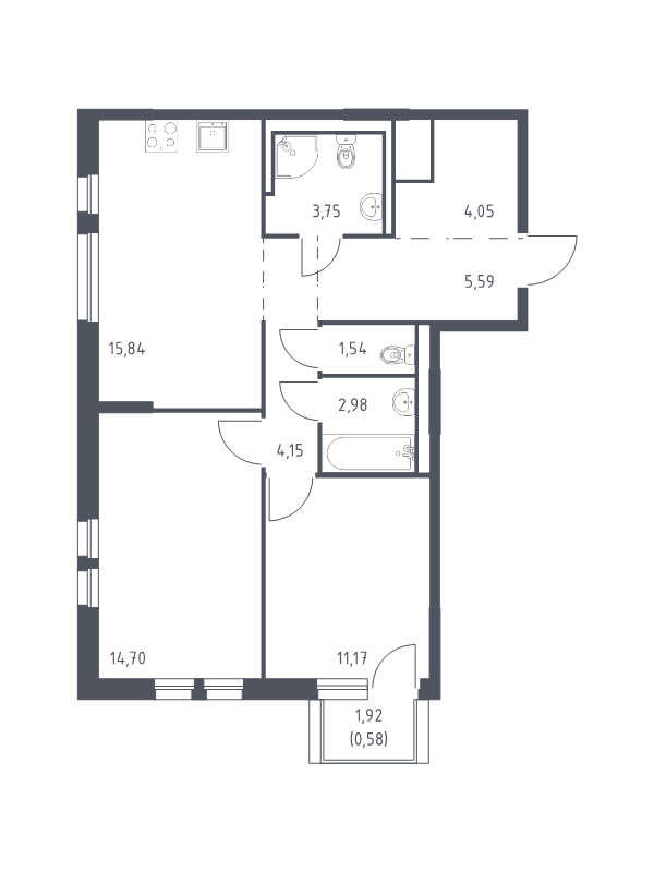 3 ккв (Евро) 64,4 м²