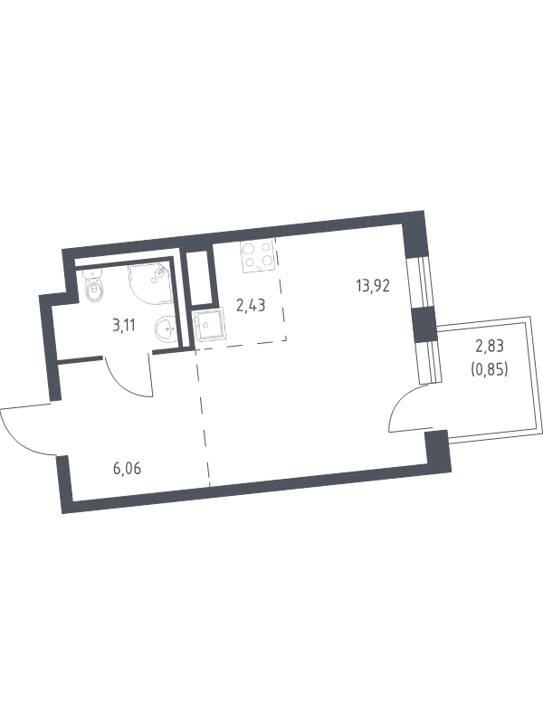 Студия 26,4 м²