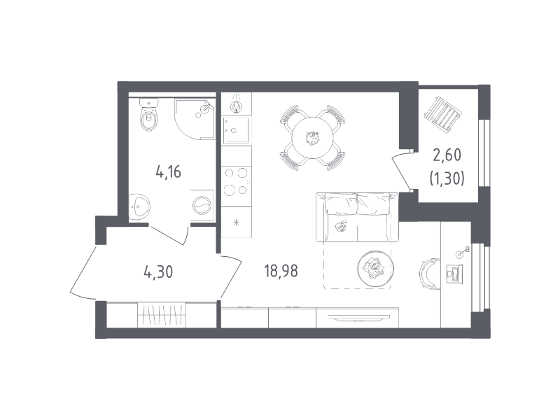 Студия 28,7 м²