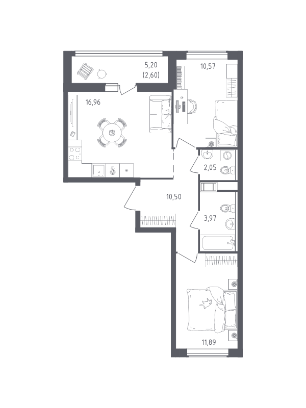 3 ккв (Евро) 58,5 м²