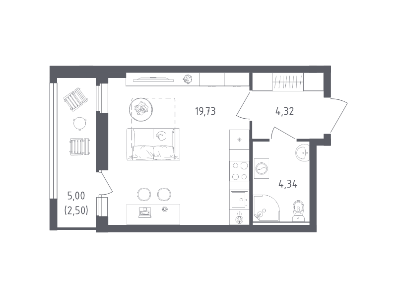Студия 30,7 м²