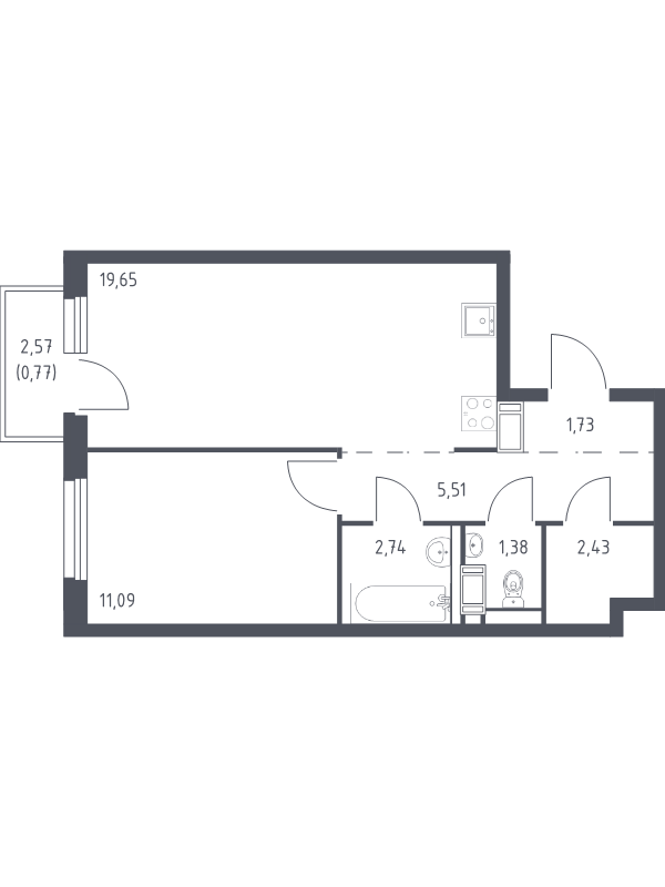 2 ккв (Евро) 45,3 м²