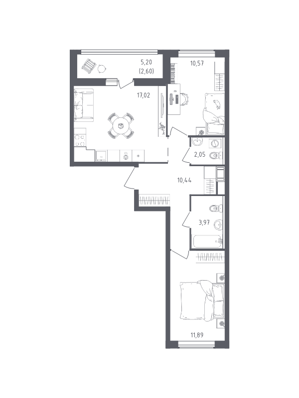 3 ккв (Евро) 58,5 м²