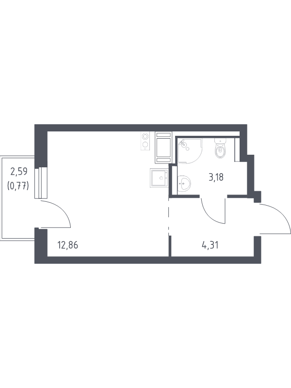 Студия 21,1 м²