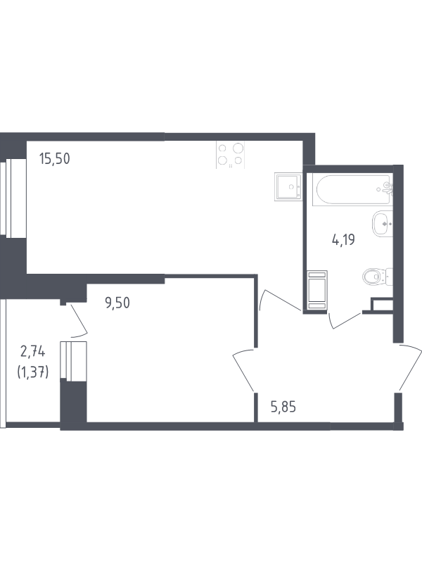 2 ккв (Евро) 36,4 м²