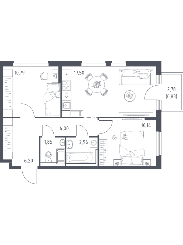 3 ккв (Евро) 53,9 м²