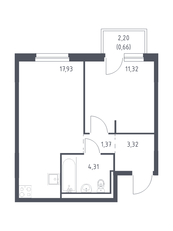 2 ккв (Евро) 38,9 м²