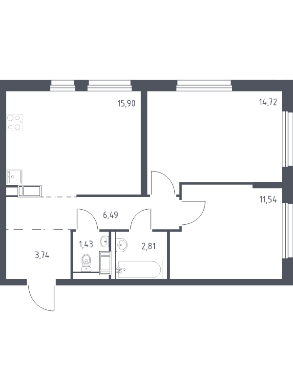 3 ккв (Евро) 56,6 м²