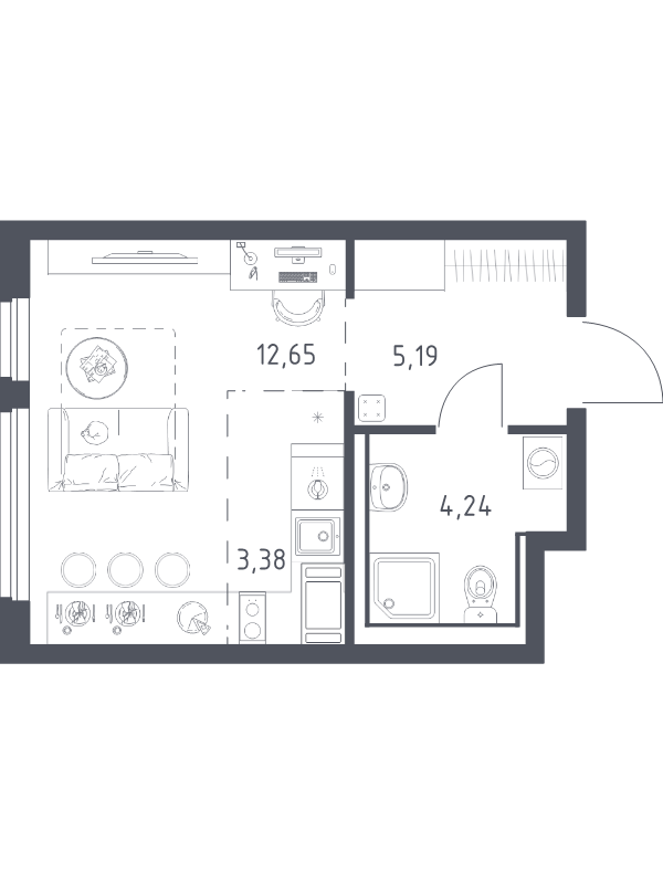 Студия 25,5 м²