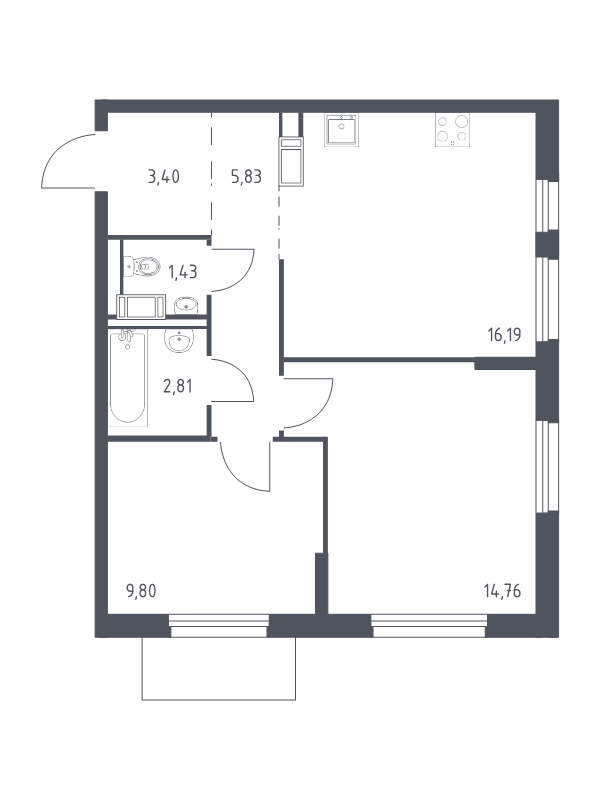 3 ккв (Евро) 54,2 м²