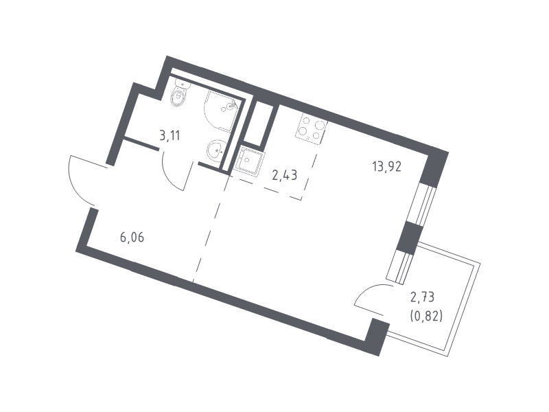 Студия 26,3 м²