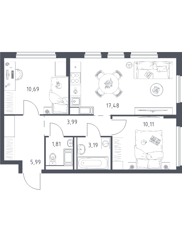 3 ккв (Евро) 53,3 м²