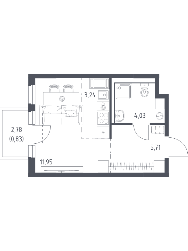 Студия 25,7 м²
