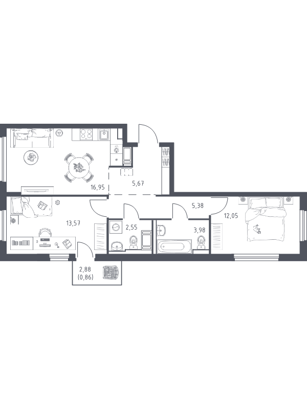 3 ккв (Евро) 61 м²