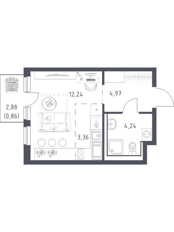 Студия 25,7 м²