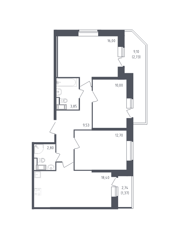 4 ккв (Евро) 77,4 м²